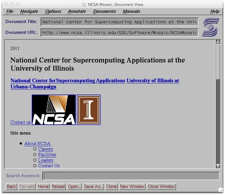 Screenshot of NCSA Mosaic for X, showing a web page with inline images and hyperlinks inside the browser's grey window chrome and button bar.